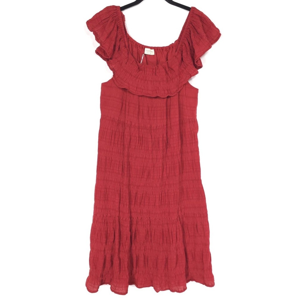 CURATOR New Maxi Dress LARGE Ruffle Off Shoulder Tiered Red‎